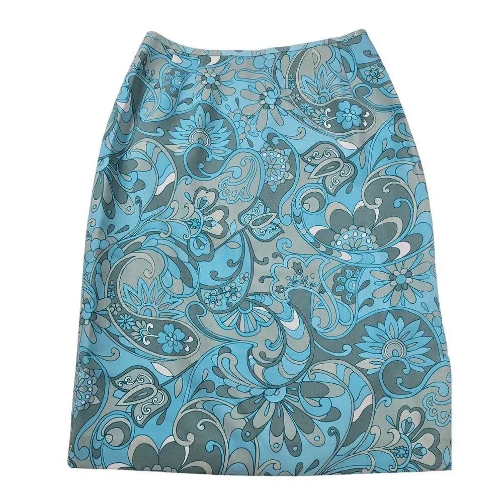 Kasper vintage 90s lined blue paisley retro skirt midi 6P 6 PETITE business EUC